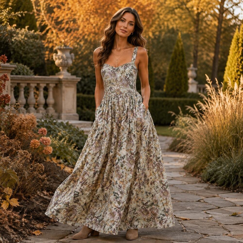 Fall Wedding Romantic Luxury Floral Maxi Aqua Blu Silk Cotton NWT $650 Retail S